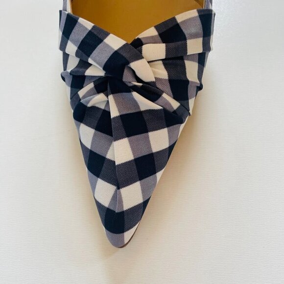 NWOB MAJE Navy Plaid Twisted Heels Pointed Toe Navy Blue White Checkerboard - Picture 5 of 9